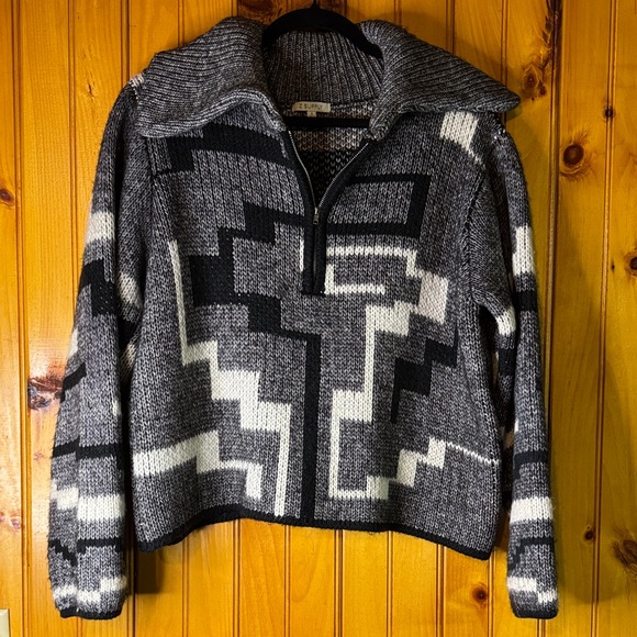 Z Supply Sweaters - Z Supply from Anthropologie Black & Gray Aztec Patterned Turtleneck Zip Sweater